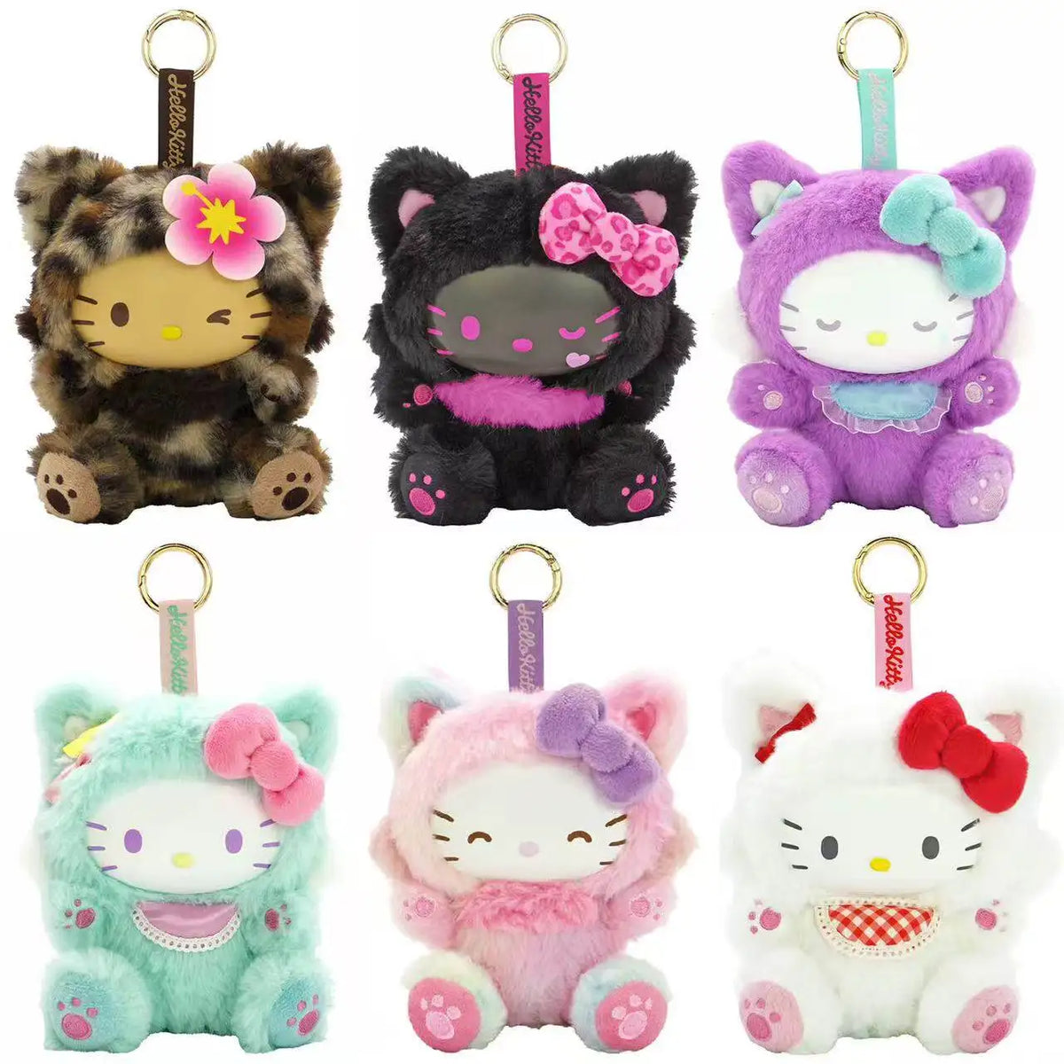 New Cartoon Sanrio Kawaii Hello Kitty Leopard Print Costume Hoodie Series Kitty Plush Doll Bag Charm KeyChain Girl Birthday Gift