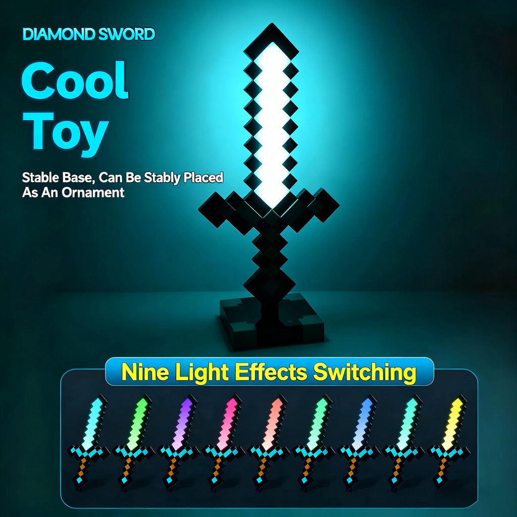 Minecraft Diamond Sword LED Night Light 3D Gamer Desk Lamp USB Charging Glowing Toys for Kids Room Decor, Birthday Gift for Boys