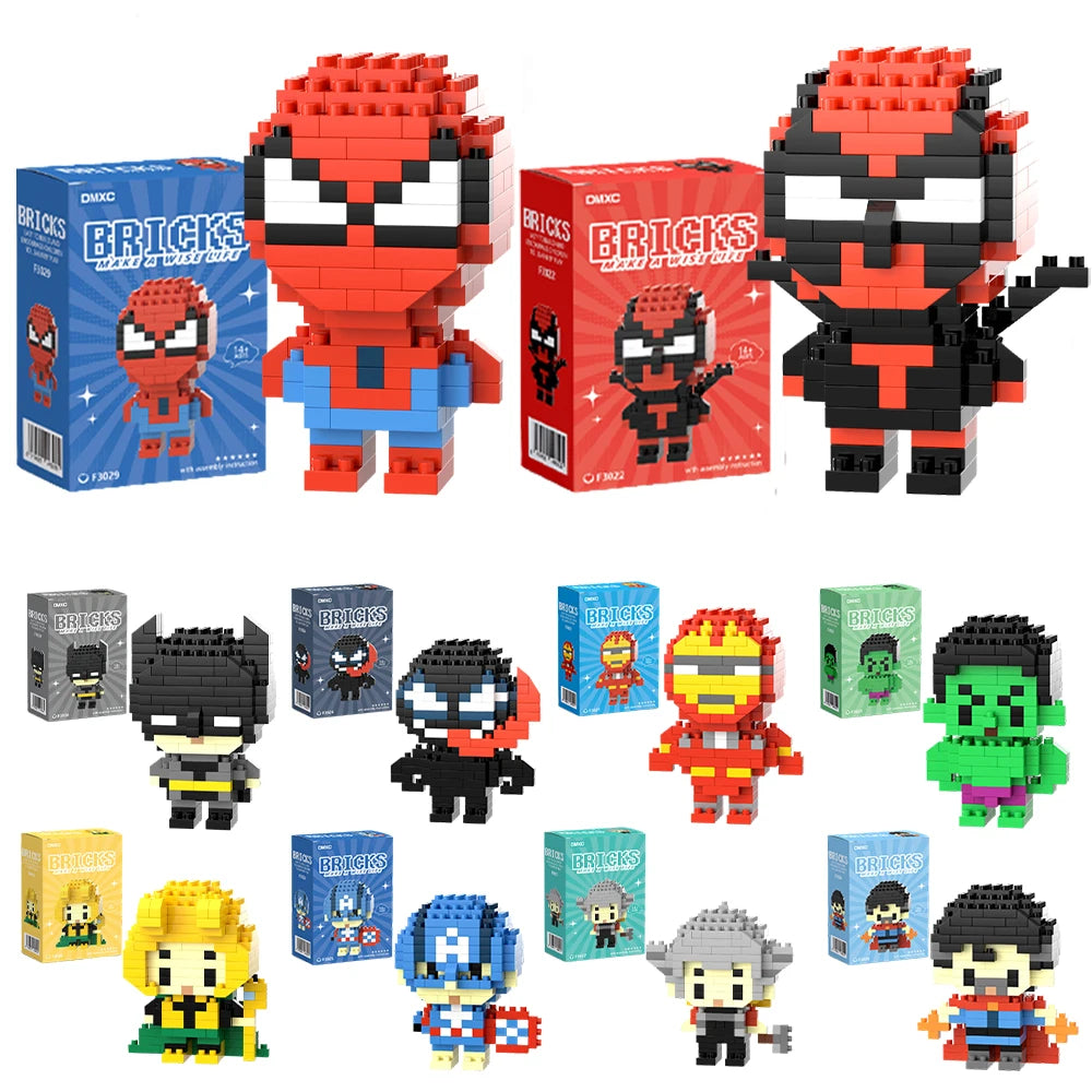 .Spider Man Building Block Deadpool & Venom Iron Man Figure Batman Super Hero Cartoon Character Model Toys for Gifts