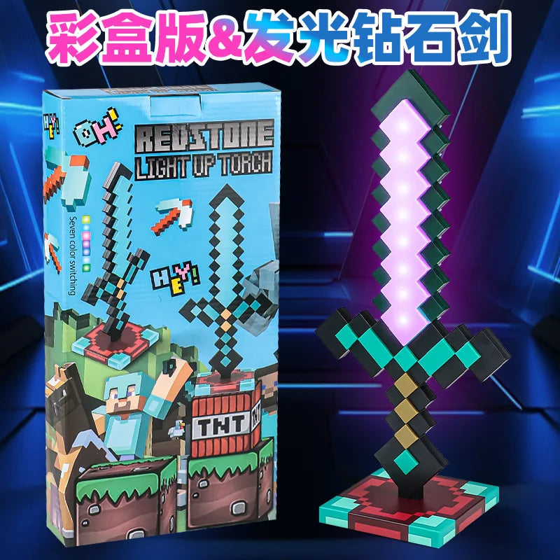 Minecraft Diamond Sword LED Night Light 3D Gamer Desk Lamp USB Charging Glowing Toys for Kids Room Decor, Birthday Gift for Boys