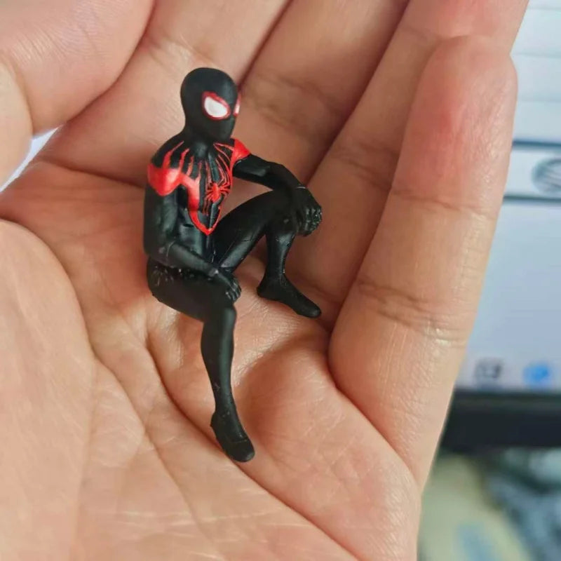 Miles Morales Noir Spider Man Sitting Pose Magnet Monitor Topper Figurine Ornament Desktop Decor Pvc Mini Figure Collect Gift