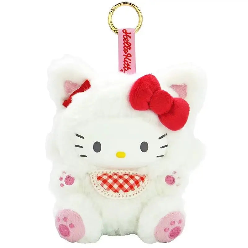 New Cartoon Sanrio Kawaii Hello Kitty Leopard Print Costume Hoodie Series Kitty Plush Doll Bag Charm KeyChain Girl Birthday Gift
