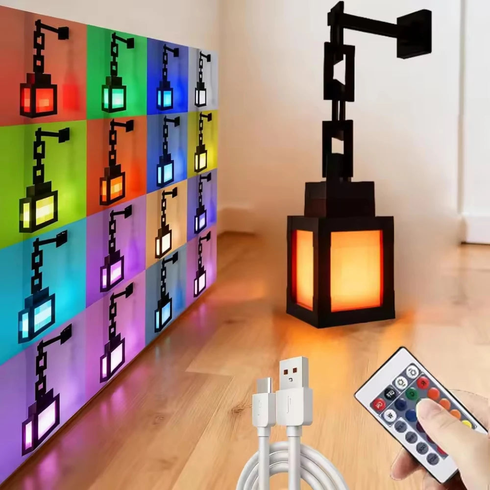 2026 MC Game Luminous Lantern Nightlight Surrounding Pixel Style Tabletop Ornament DIY Interior Atmosphere Light Creativity Toy
